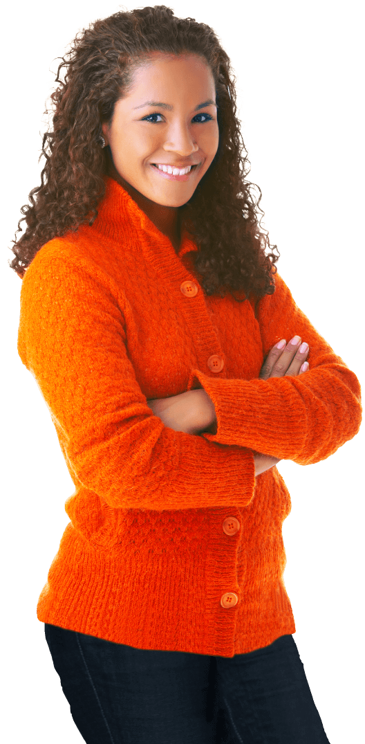 Woman with orange sweater