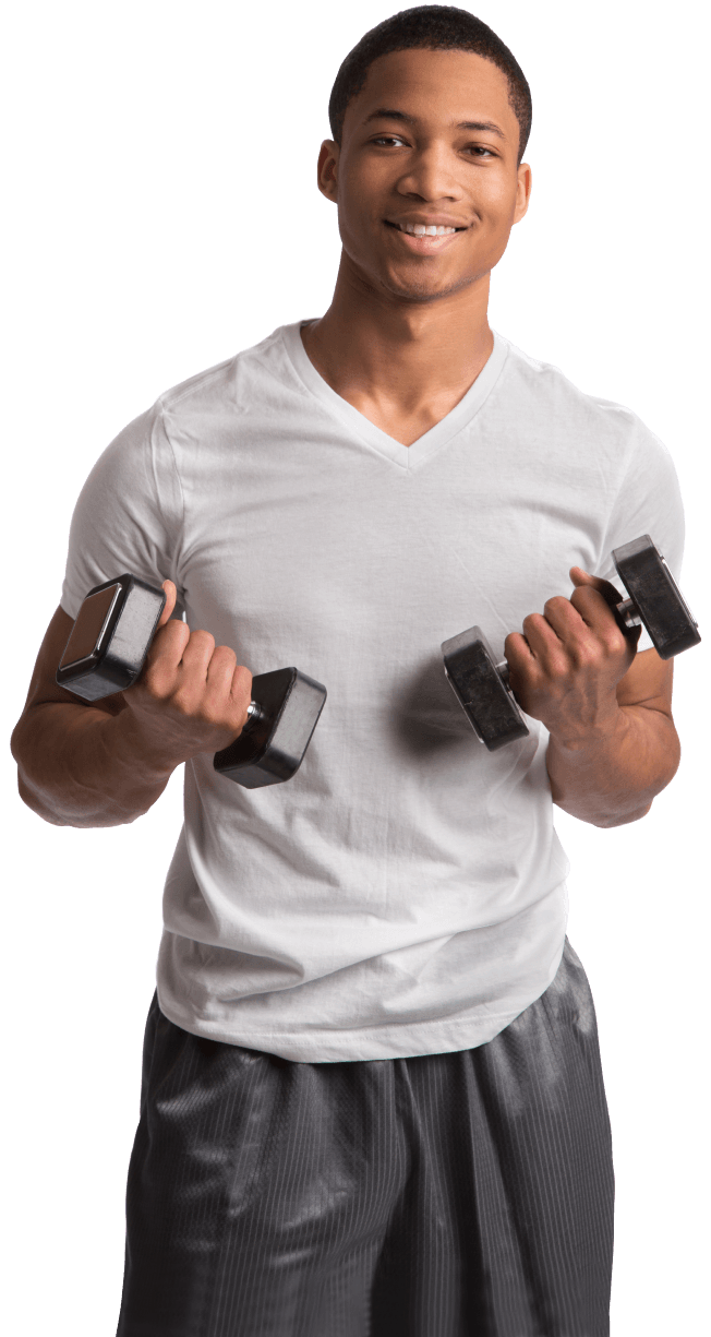Athlete with dumbell weights